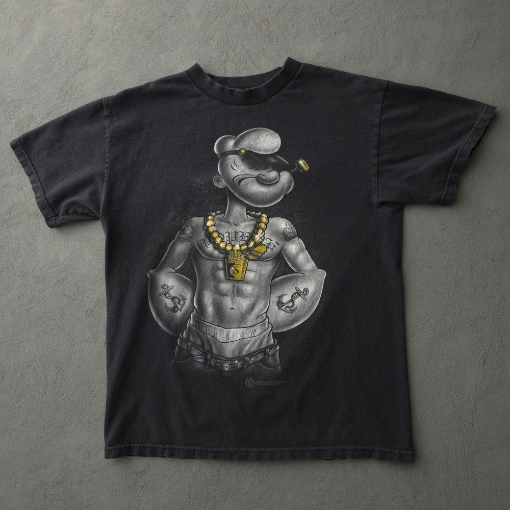 Popeye T-Shirt Mens Large Black Thug Life Graphic King Features 2000s Mexico